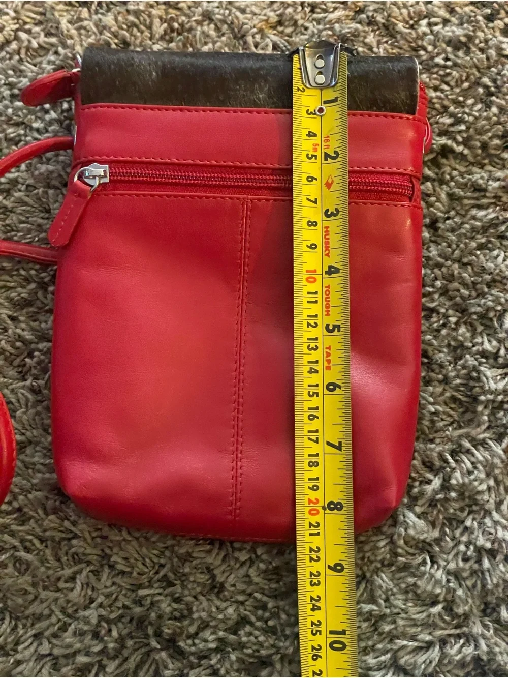 Red Leather Crossbody with Contrasting Dark Haircalf Flap